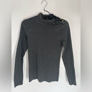 J. Crew Black and White Striped Top With Stulish Gold Buttons
